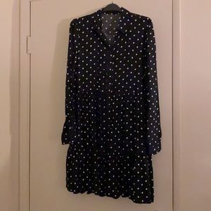 Black and white polka dot midi shirt dress.